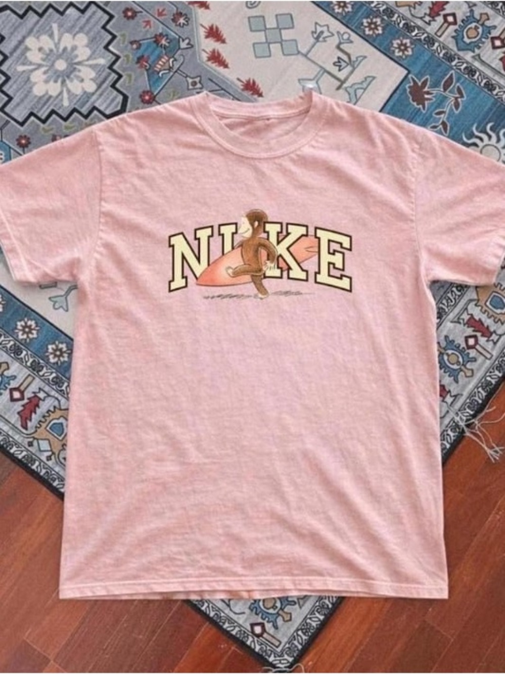 Gildan Pink Short Sleeve Tee with Surf Monkey Nike Graphic